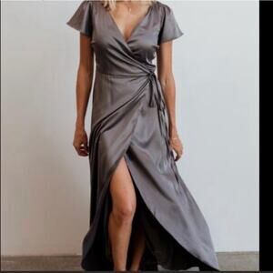 Baltic born Gray Satin Wrap maxi Dresss Size XS